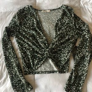 Forest green leopard crop top